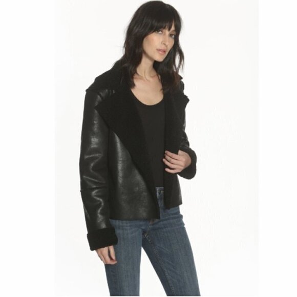 Vigoss SZ S NWT Black vegan suede leather sherpa open front moto jacket - Picture 4 of 13